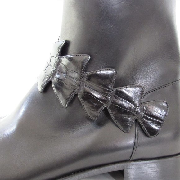 FENDI Black Leather Boots with Crocodile Strap Women's Size 8 or 39 - Picture 8 of 13